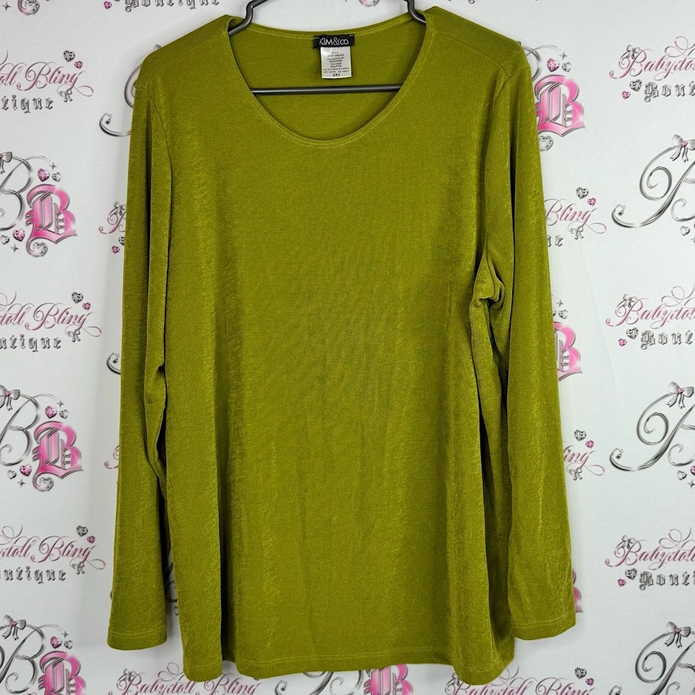 Kim & co long sleeve slinky green retro Olive Long Sleeve Blouse